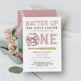Invitación Chica de Béisbol Pink Batter Up Fiesta de cumpleañ