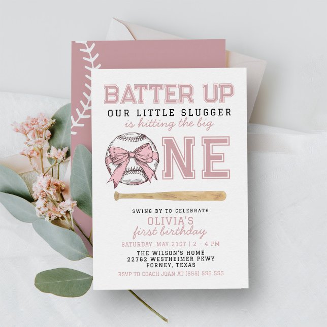 Invitación Chica de Béisbol Pink Batter Up Fiesta de cumpleañ (Subido por el creador)