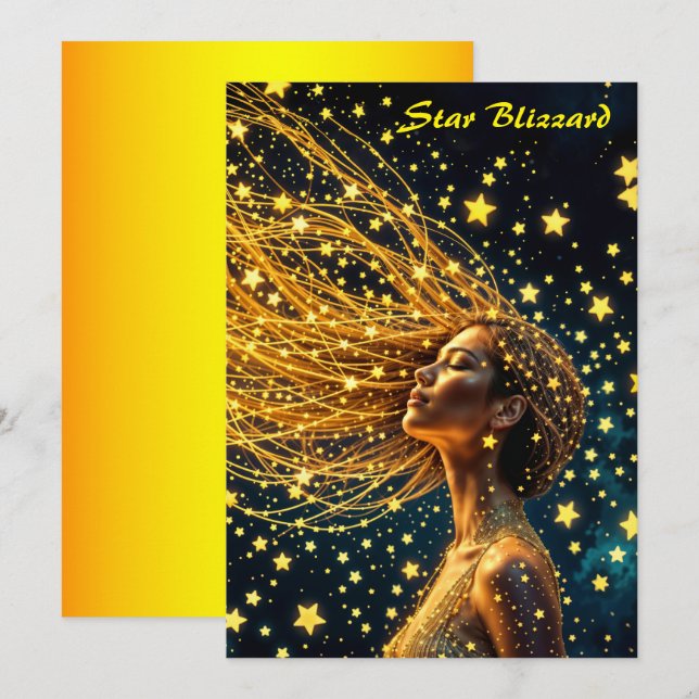 Invitación Chica de belleza estrella dorada  de belleza cielo (Anverso / Reverso)