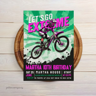 Invitación Chica de bicicleta BMX extrema cumpleaños - moto d