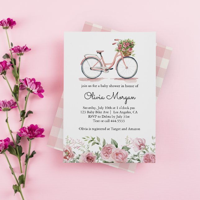 Invitación Chica de bicicleta rosa cúpula Baby Shower (Subido por el creador)