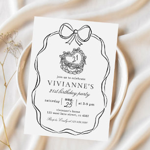 Invitación Chica de Black Bow con mano moderna Cumpleaños