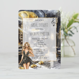 Invitación Chica de Black Gold Night Club con ducha de novia 