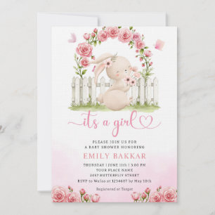 Invitación Chica de Boho de color rosa de conejito lindo Baby