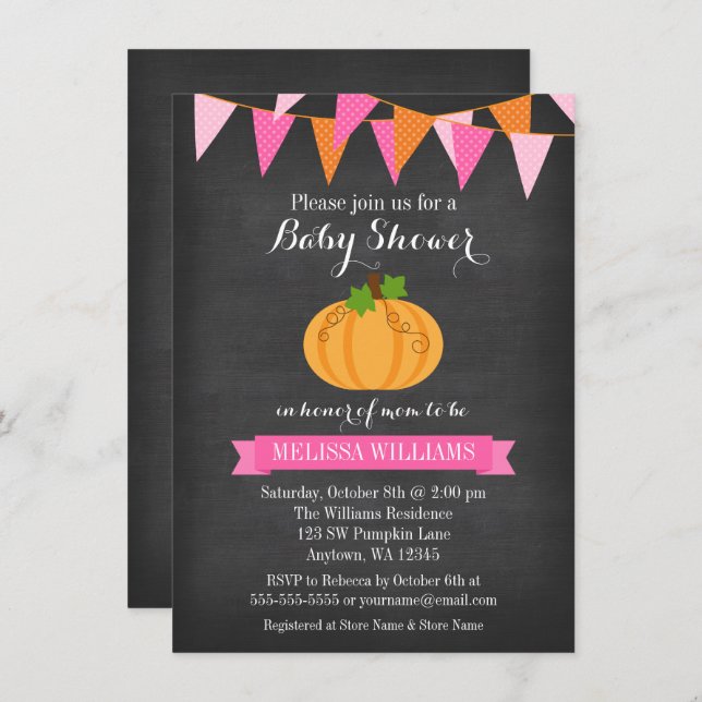 Invitación Chica de boletería de calabaza  otoño Baby Shower (Anverso / Reverso)