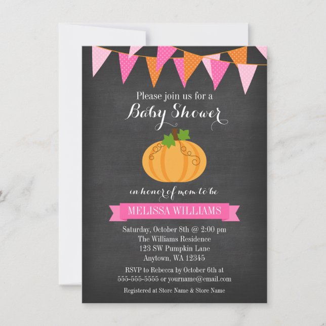 Invitación Chica de boletería de calabaza  otoño Baby Shower (Anverso)