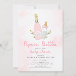 Invitación Chica de botellas de Poppin Baby Shower