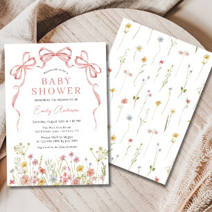 Invitación Chica de Bow Rosa Wildflower Floral Baby Shower