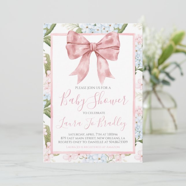 Invitación Chica de Bow Rosado Preppy Baby Shower Sur (Anverso de pie)