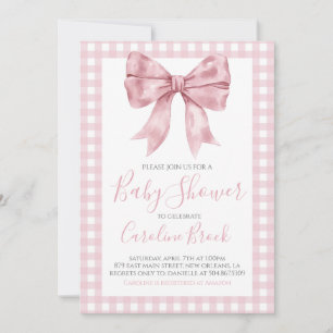 Invitación Chica de Bow Rosado Preppy Baby Shower Sur