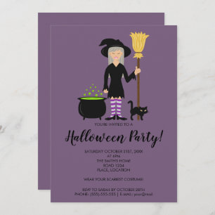 Invitación Chica De Brujas Aburrido Volando En Una Fiesta De