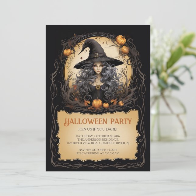 Invitación Chica de Brujas Gothic Halloween (Anverso de pie)
