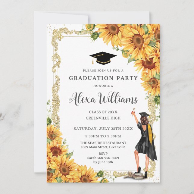 Invitación Chica de Brunette Brunette de Graduación de Giraso (Anverso)
