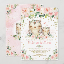 Invitación Chica de búho floral Rubor rosa Bonito Baby Shower