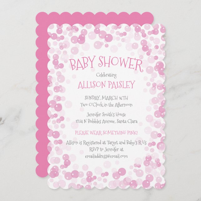 Invitación Chica de burbujas rosadas Baby Shower (Anverso / Reverso)