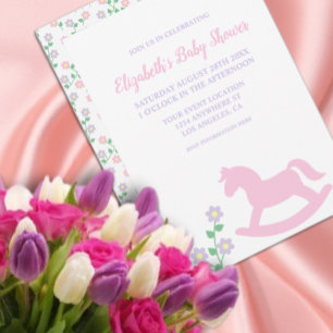 Invitación Chica de Caballo Mecedor Rosa Baby Shower