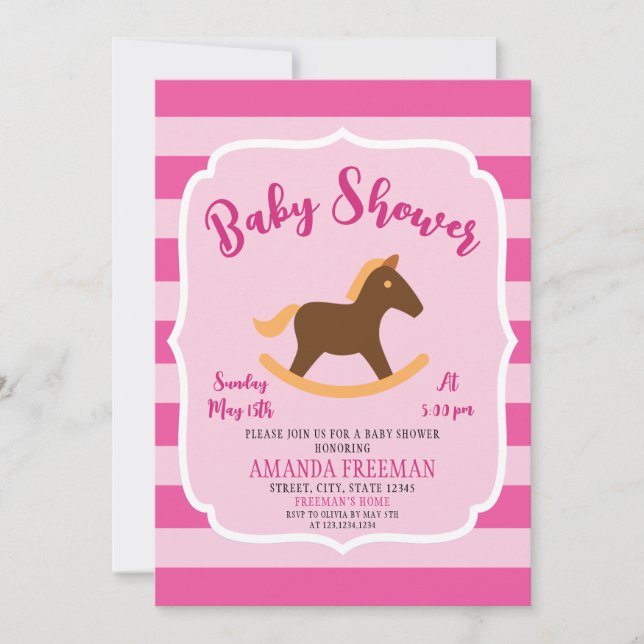 Invitación Chica de caballo rosado lindo Baby Shower (Anverso)