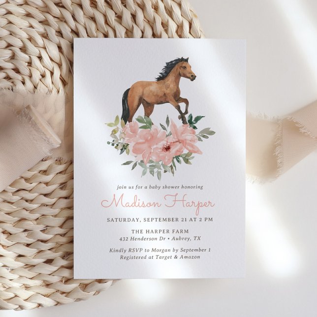 Invitación Chica de caballos florales Baby Shower (Subido por el creador)
