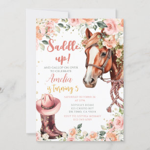 Invitación Chica de Caballos Nacimiento Noche Vaquera Rosa Fl
