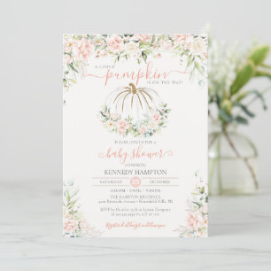 Invitación Chica de Caída Rosa Pequeña Calabaza Baby Shower