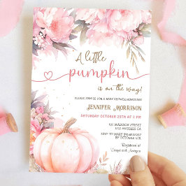 Invitación Chica de calabaza Baby Shower otoño con flores ros