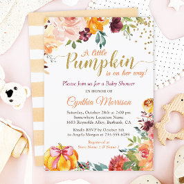 Invitación Chica de calabaza Baby Shower Otoño Otoño Floral o