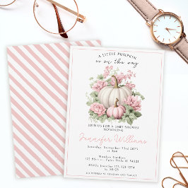Invitación Chica de calabaza blanca rosada para bebé