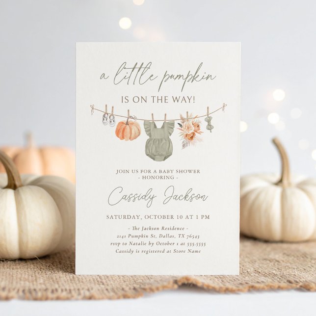 Invitación Chica de calabaza de otoño ropa de bebé Baby Showe (Subido por el creador)