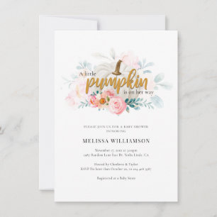 Invitación Chica de calabaza floral rosa pequeño Baby Shower