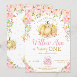 Invitación Chica de calabaza floral rosa primer cumpleaños