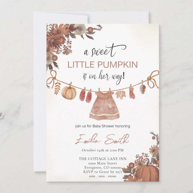 Invitación Chica de calabaza para bebés Baby Shower (Anverso)