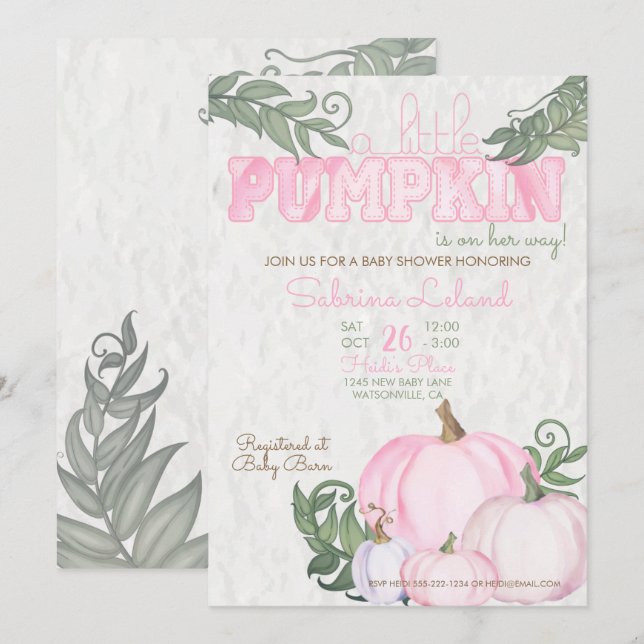 Invitación Chica de calabaza pequeña Baby Shower rosa (Anverso / Reverso)
