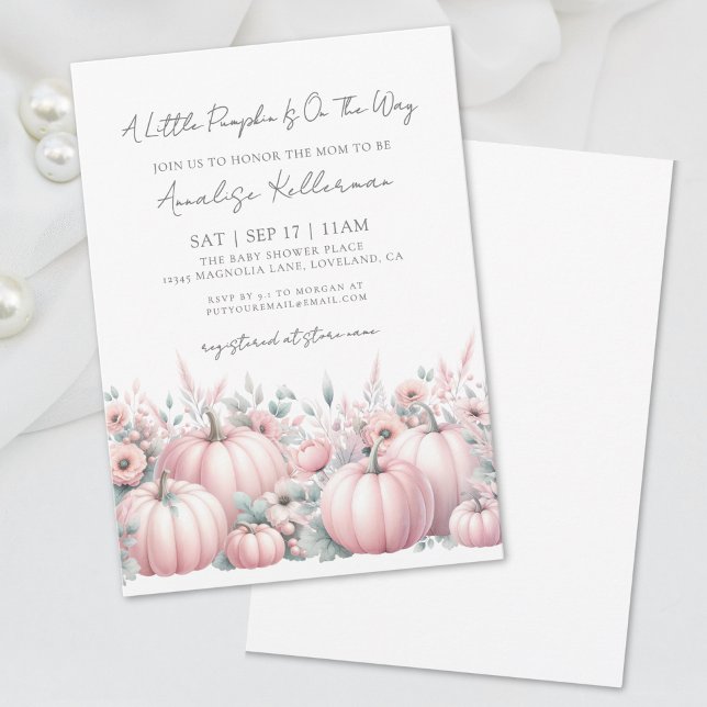 Invitación Chica de calabaza rosa caída Baby Shower (Pink Pumpkin Girl Fall Baby Shower Invitation)