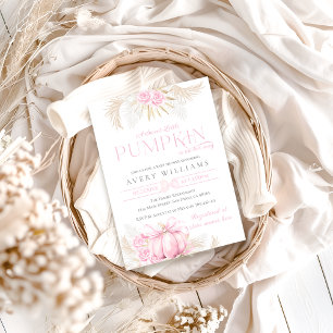 Invitación Chica de calabaza rosa Floral Bow Baby Shower