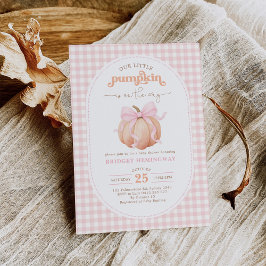 Invitación Chica de calabaza rosa Gingham pequeño Baby Shower