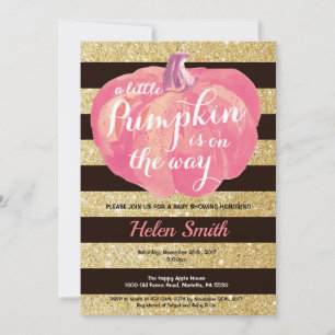 Invitación Chica de calabaza rosa, negra y dorada Baby Shower