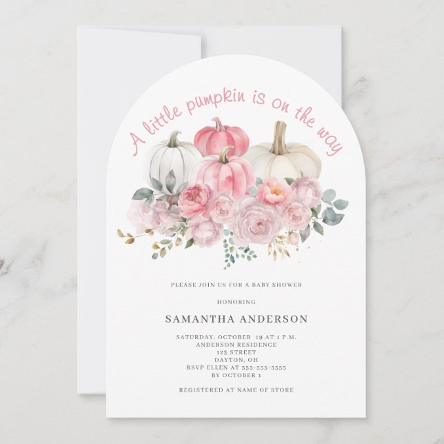 Invitación Chica de calabaza rosa pequeño Baby Shower (Anverso)