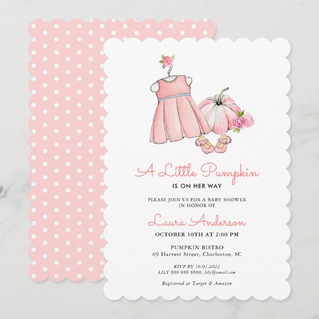 Invitación Chica de calabaza rosa suave Baby Shower (Anverso / Reverso)