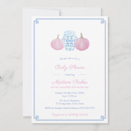 Invitación Chica de calabaza rosa y azul preppy Fiesta Baby S