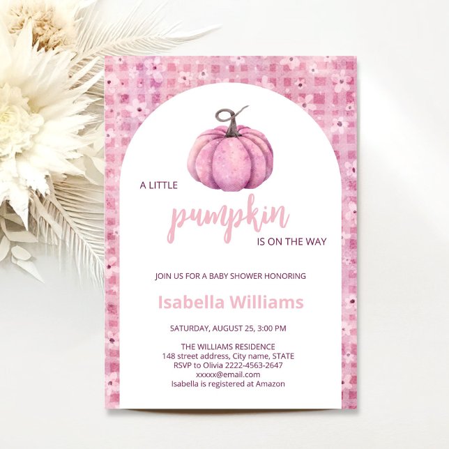 Invitación Chica de calabaza rosada Baby Shower (Little pumpkin minimalistic autumn fall pink girl baby shower invitation )