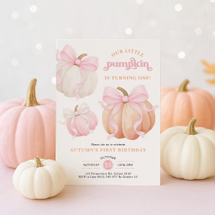 Invitación Chica de calabaza rosada Bow primer Fiesta de cump