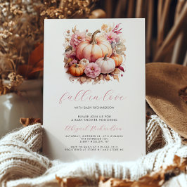 Invitación Chica de calabazas florales rosas caídas en el amo