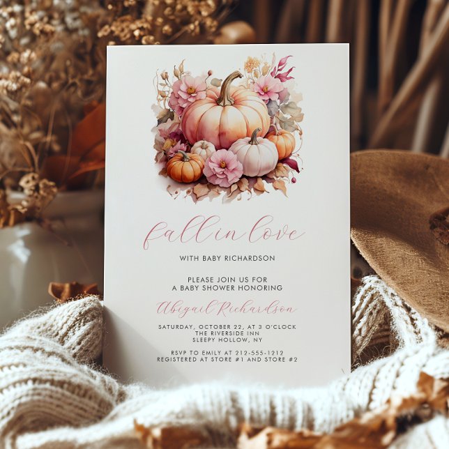Invitación Chica de calabazas florales rosas caídas en el amo (Subido por el creador)