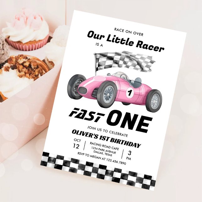 Invitación Chica de Carreras de cumpleaños de Fast One Race C (Subido por el creador)