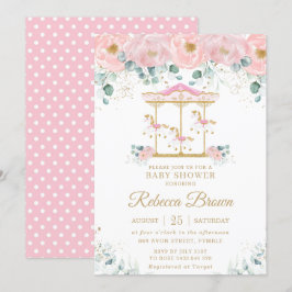 Invitación Chica de carrusel rosa brillante Baby Shower