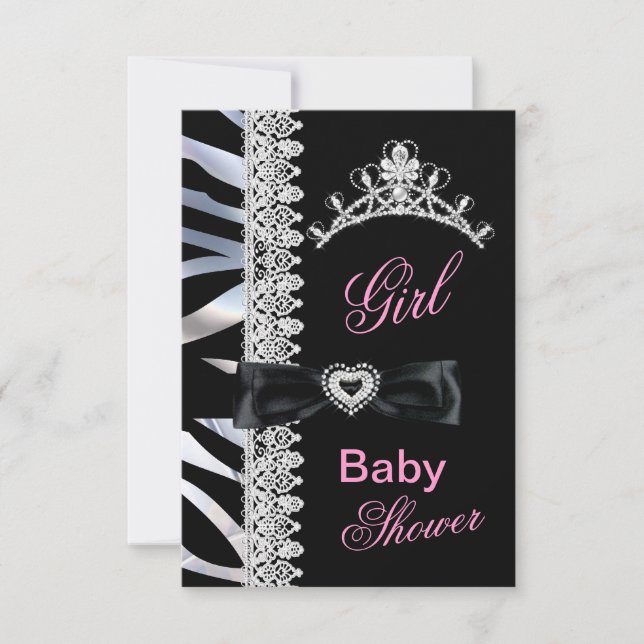 Invitación Chica de cebra Baby Shower Princesa Tiara (Anverso)