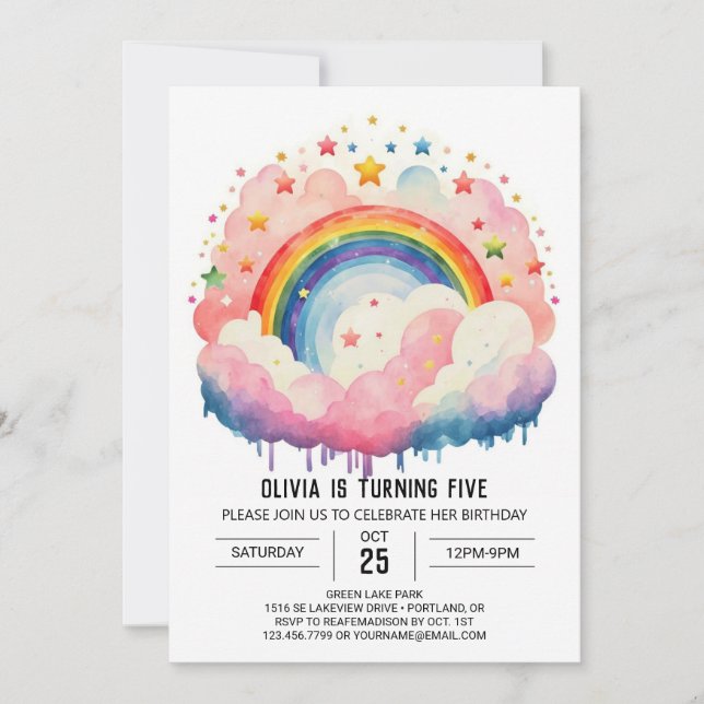 Invitación Chica de Celestial Girly Clouds (Anverso)