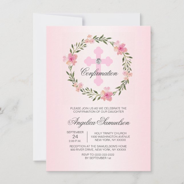 Invitación Chica de Ceremonia de Confirmación Floral Wreath P (Anverso)