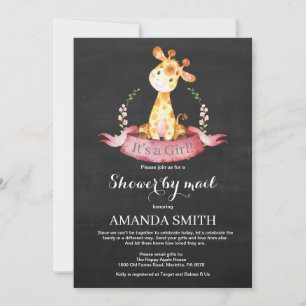 Invitación Chica de Chalkboard Giraffe Baby Shower por correo