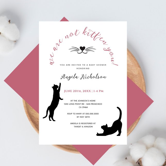 Invitación Chica de Chica negro y rosa de moda Kitten Baby Sh (Subido por el creador)
